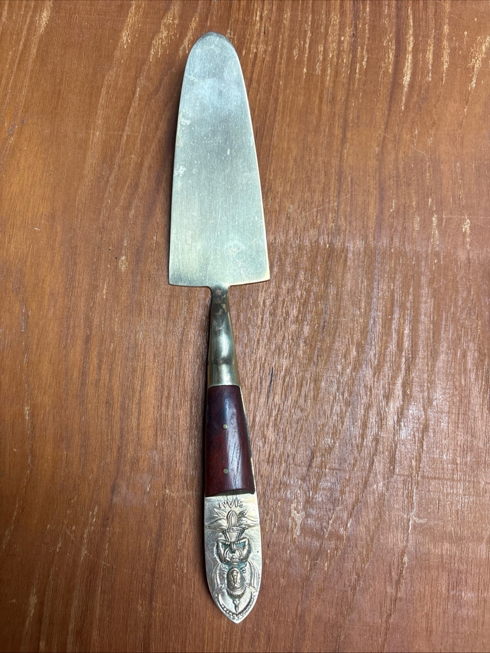 Vintage Siam Thailand Pie Cake Serving Knife Silverware Brass Wood Handle